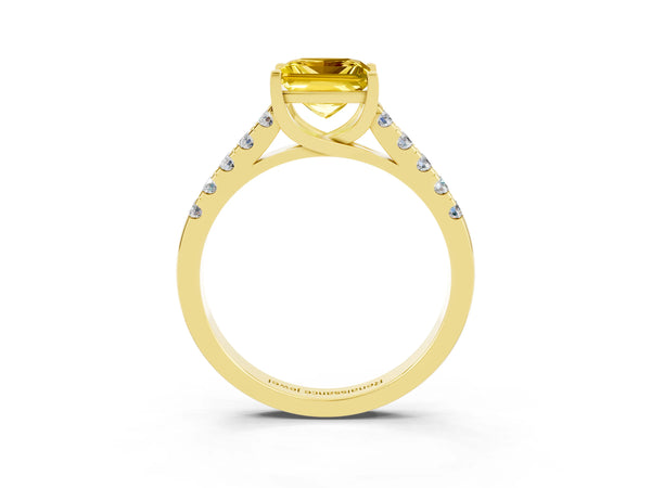 Yellow gold Princess Cut Yellow Sapphire Pavé Band Solitaire Ring with Prong Setting