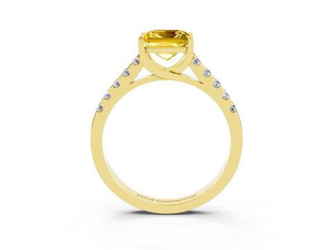Yellow gold {shape_name} Yellow Sapphire Solitaire Ring with Pavé Band and Four-Prong Setting_3