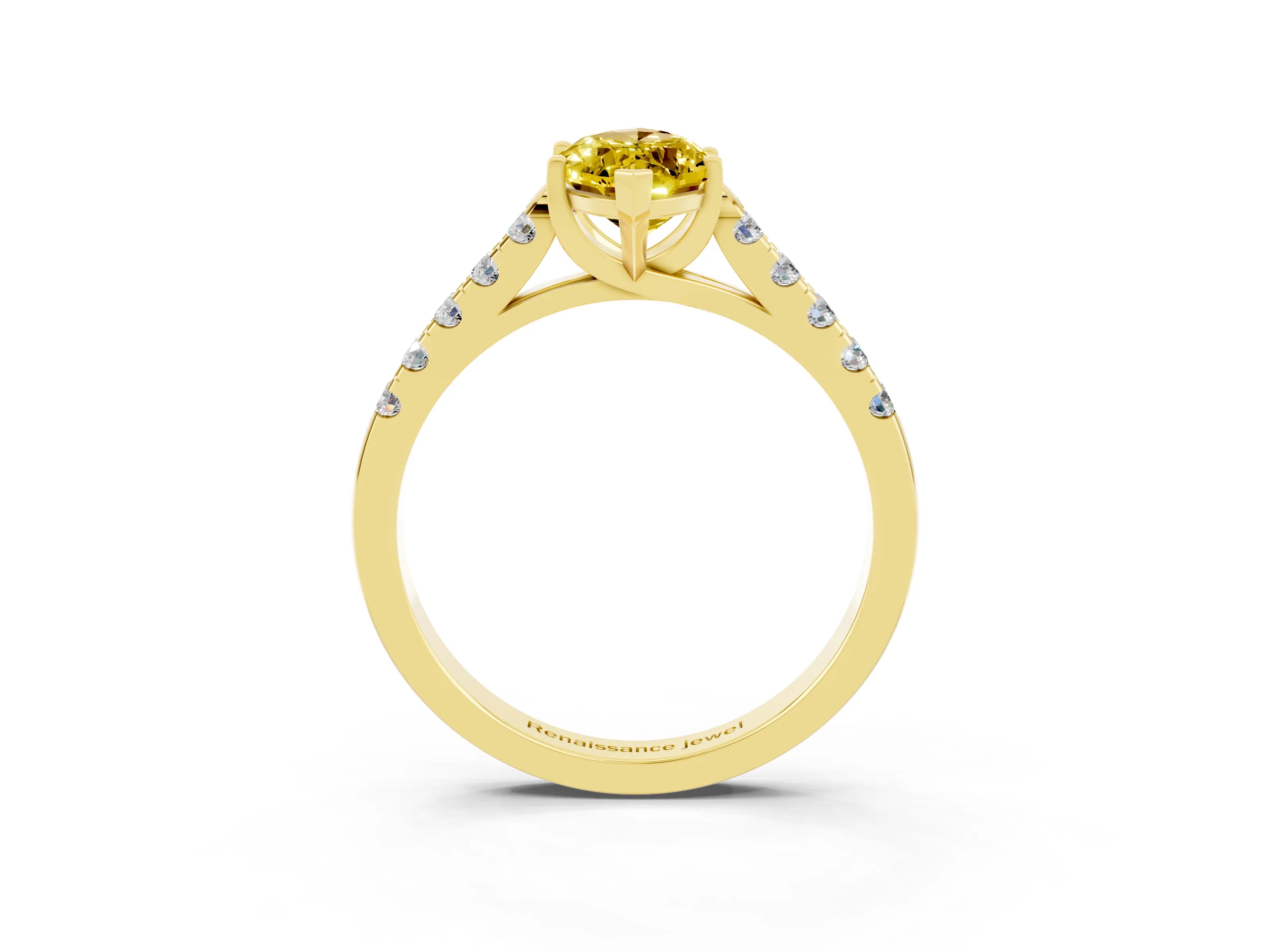 Yellow gold {shape_name} Yellow Sapphire Solitaire Ring with Pavé Band and Four-Prong Setting_3