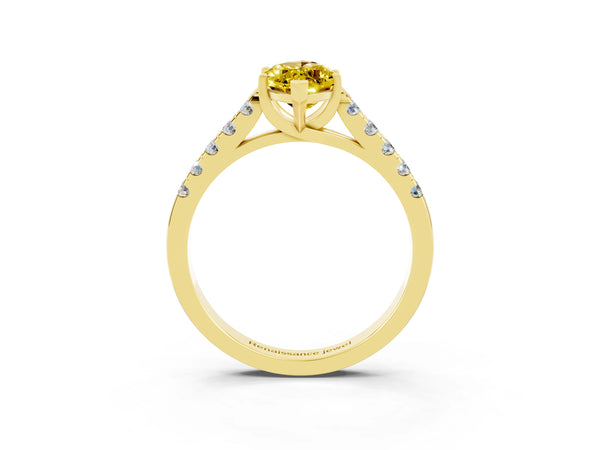 Yellow gold Marquise Cut Yellow Sapphire Pavé Band Solitaire Ring with Prong Setting