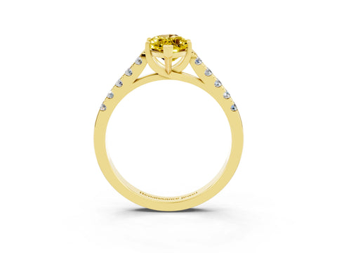 Yellow gold {shape_name} Yellow Sapphire Solitaire Ring with Pavé Band and Four-Prong Setting_3