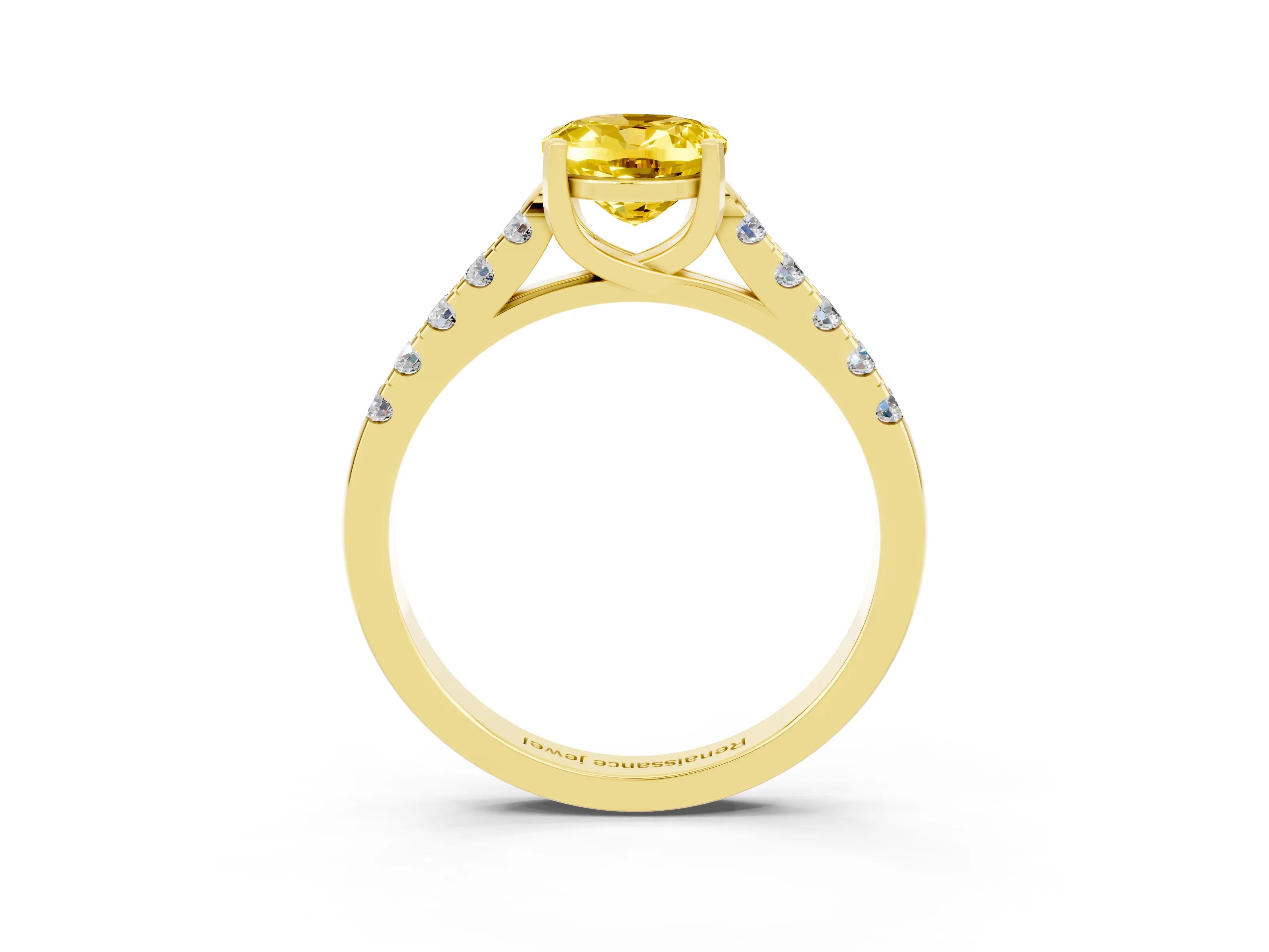 Yellow gold {shape_name} Yellow Sapphire Solitaire Ring with Pavé Band and Four-Prong Setting_3