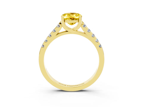 Yellow gold {shape_name} Yellow Sapphire Solitaire Ring with Pavé Band and Four-Prong Setting_3