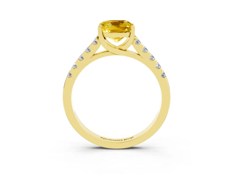 Yellow gold {shape_name} Yellow Sapphire Solitaire Ring with Pavé Band and Four-Prong Setting_3