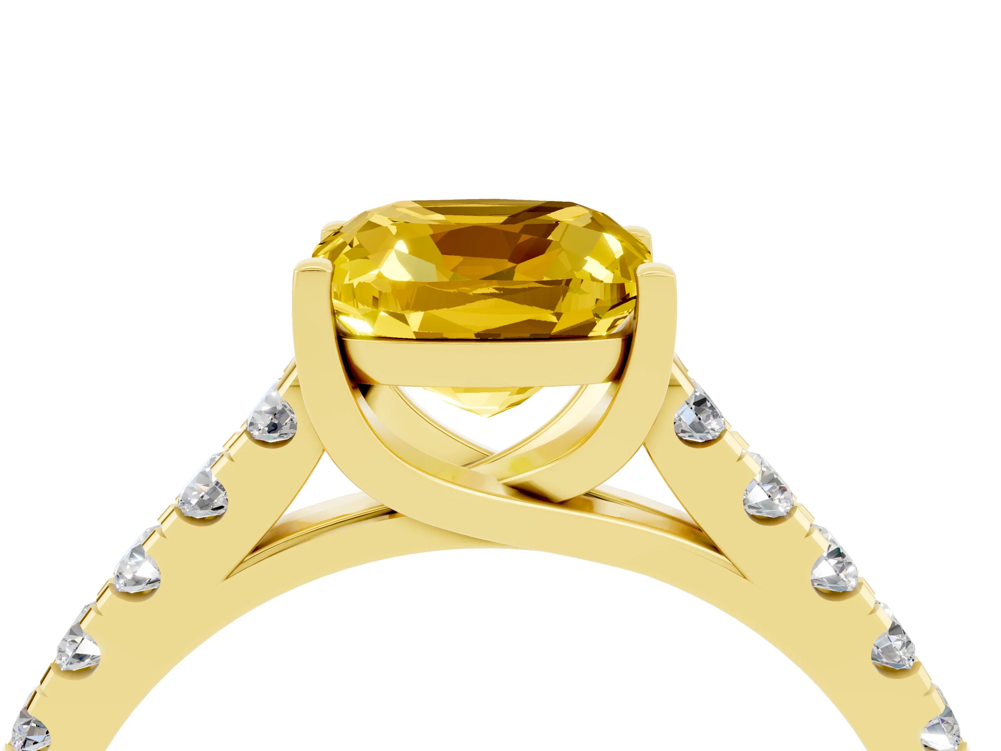 Yellow gold {shape_name} Yellow Sapphire Solitaire Ring with Pavé Band and Four-Prong Setting_4