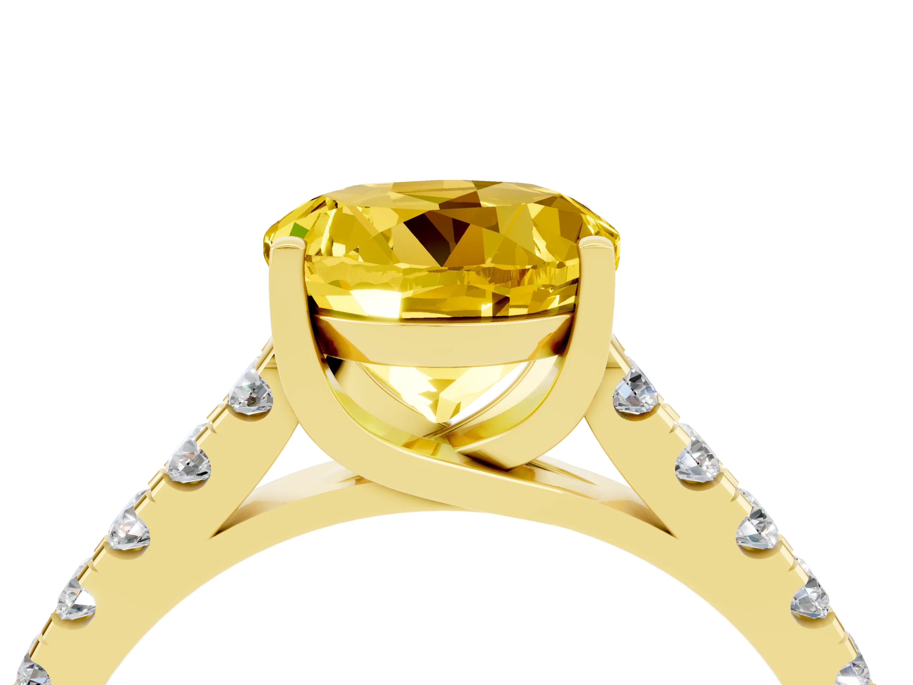 Yellow gold {shape_name} Yellow Sapphire Solitaire Ring with Pavé Band and Four-Prong Setting_4