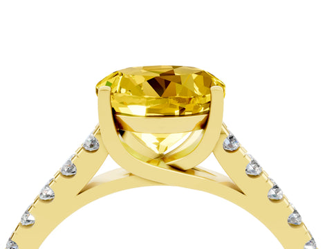 Yellow gold {shape_name} Yellow Sapphire Solitaire Ring with Pavé Band and Four-Prong Setting_4