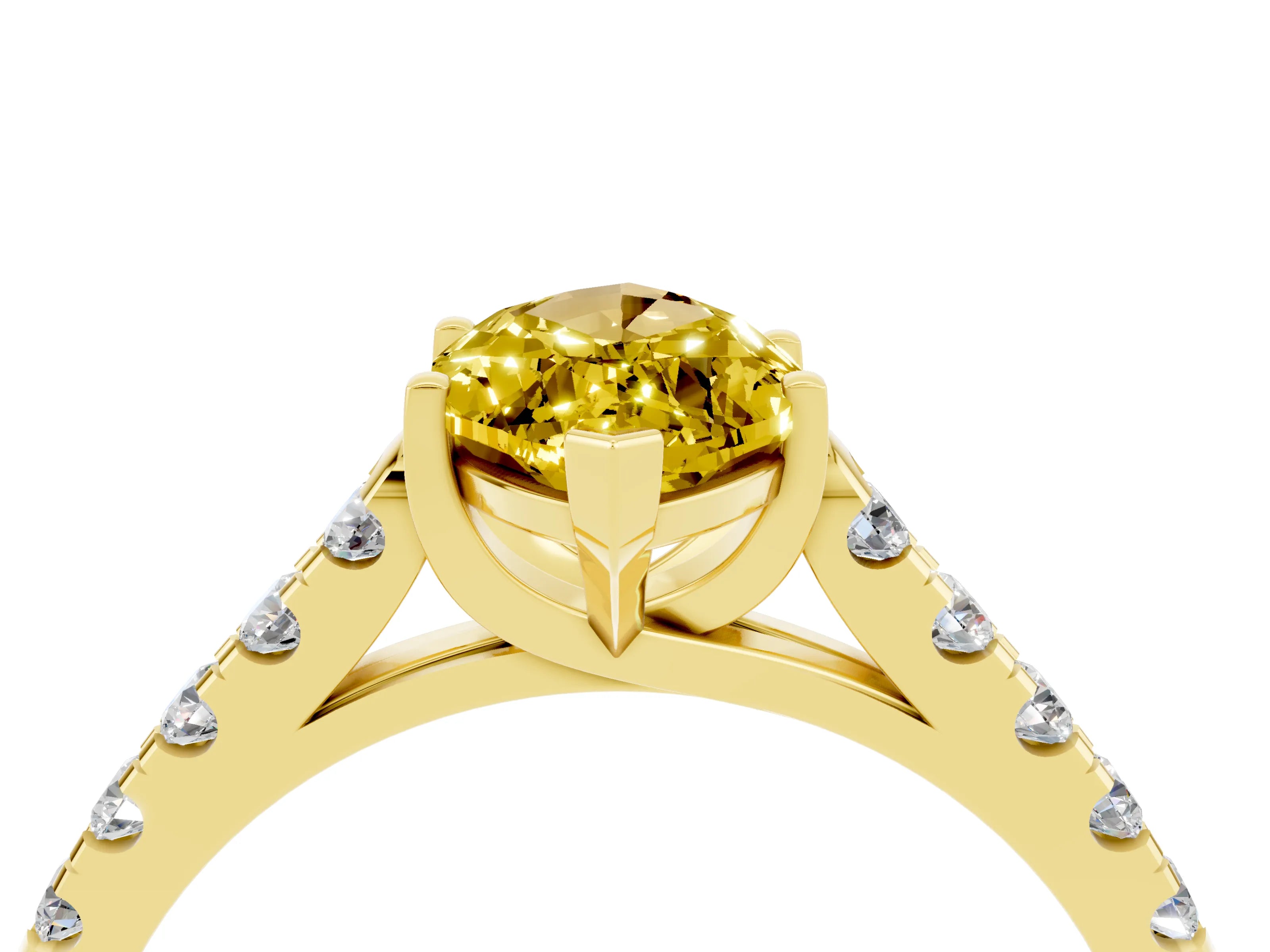 Yellow gold {shape_name} Yellow Sapphire Solitaire Ring with Pavé Band and Four-Prong Setting_4