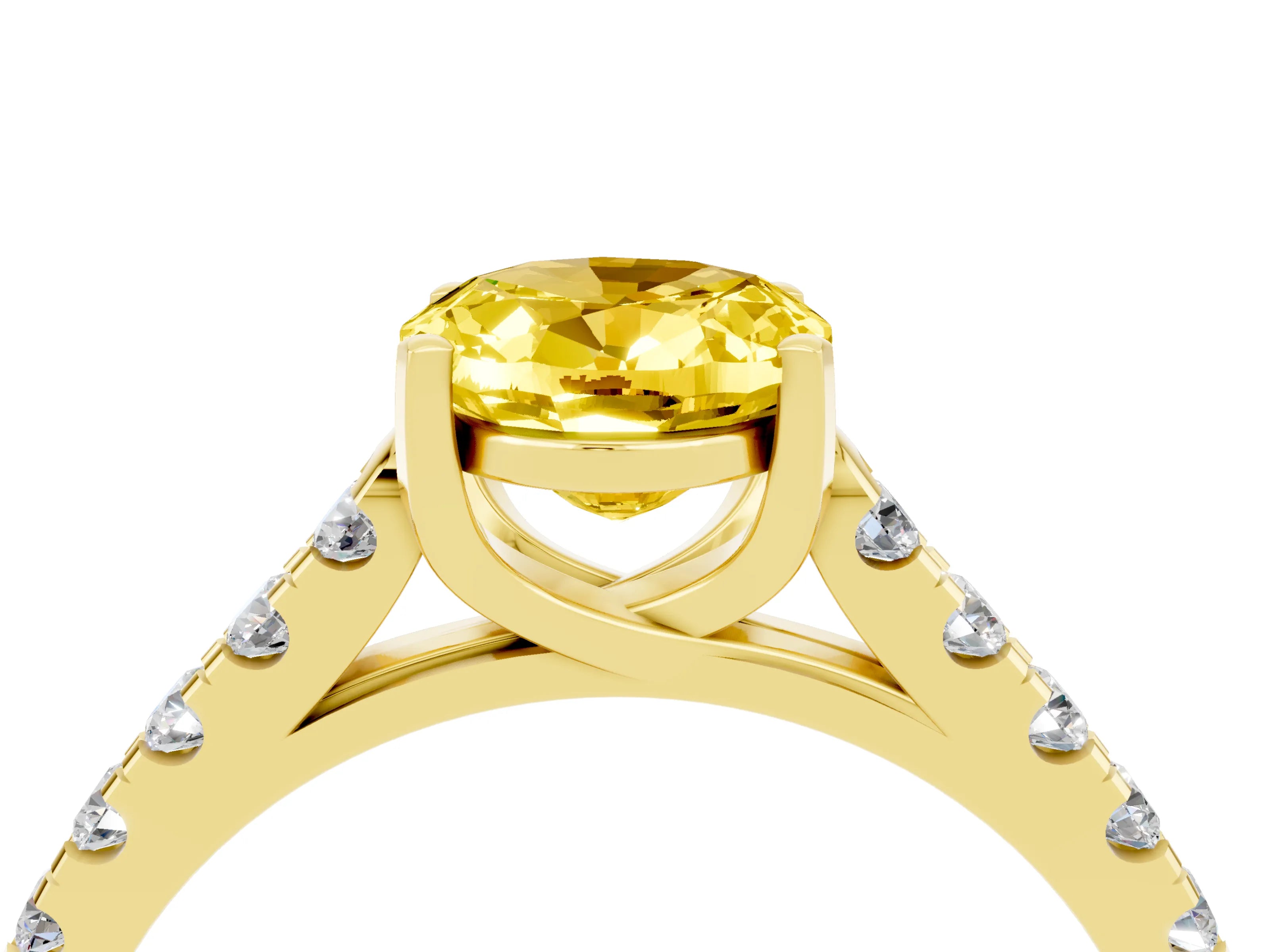Yellow gold {shape_name} Yellow Sapphire Solitaire Ring with Pavé Band and Four-Prong Setting_4