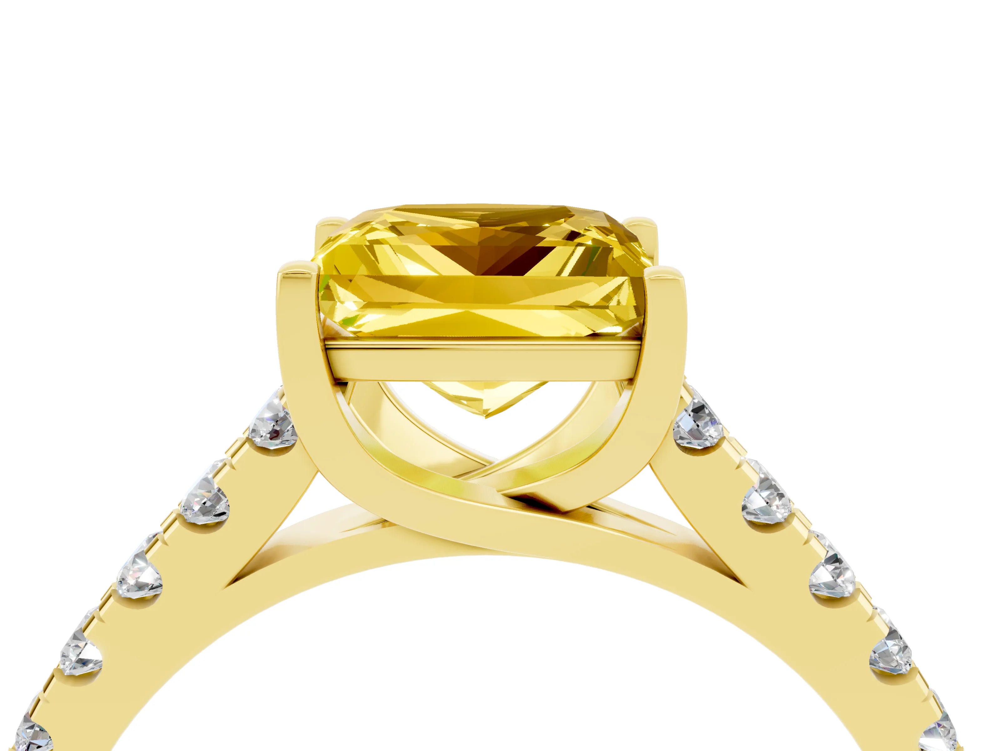 Yellow gold {shape_name} Yellow Sapphire Solitaire Ring with Pavé Band and Four-Prong Setting_4