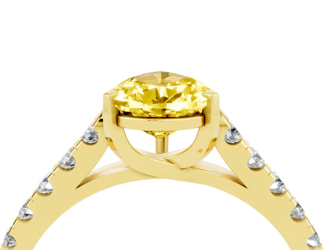 Yellow gold {shape_name} Yellow Sapphire Solitaire Ring with Pavé Band and Four-Prong Setting_4