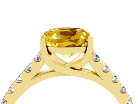 Yellow gold {shape_name} Yellow Sapphire Solitaire Ring with Pavé Band and Four-Prong Setting_4