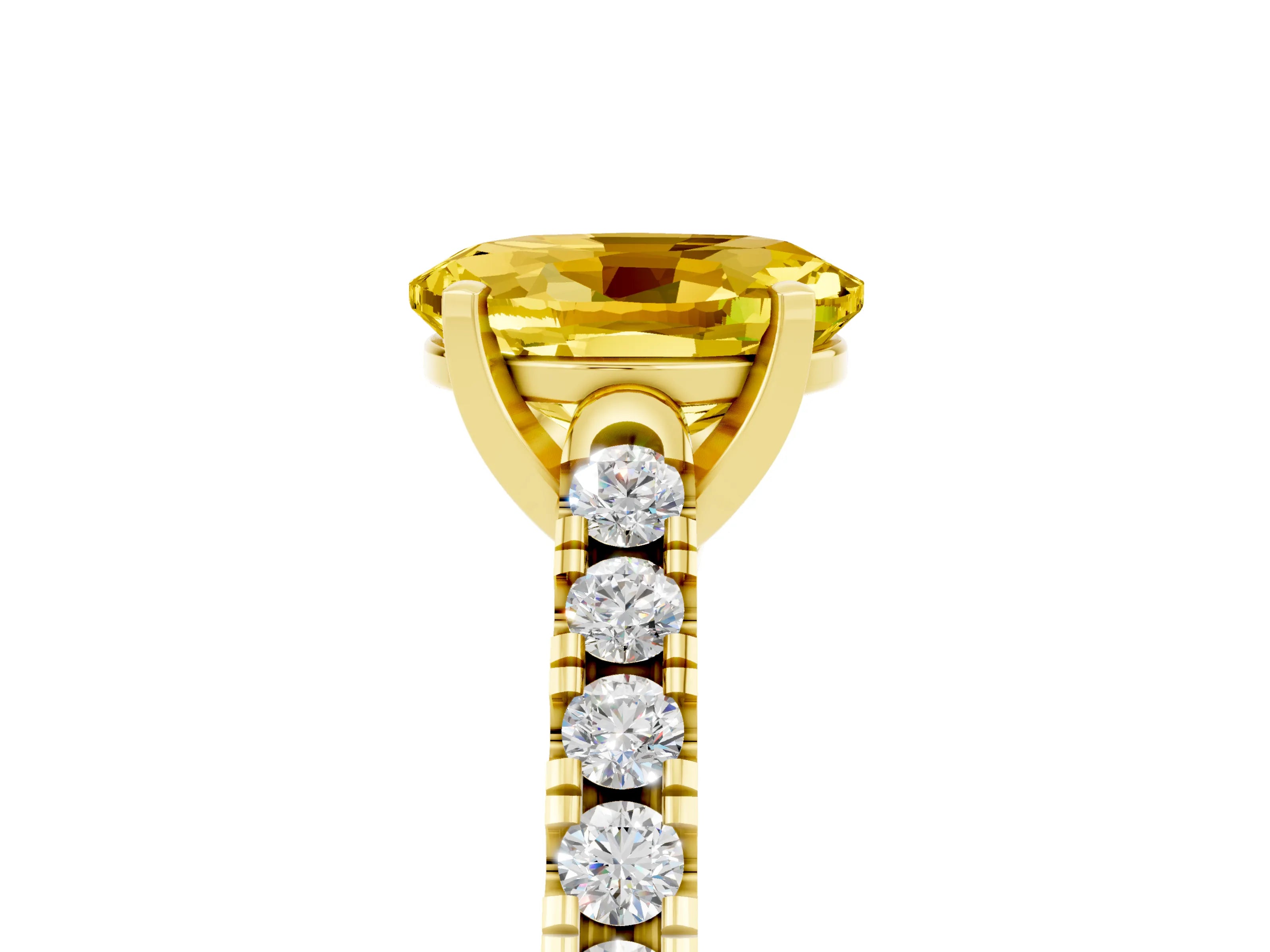 Yellow gold {shape_name} Yellow Sapphire Solitaire Ring with Pavé Band and Four-Prong Setting_5