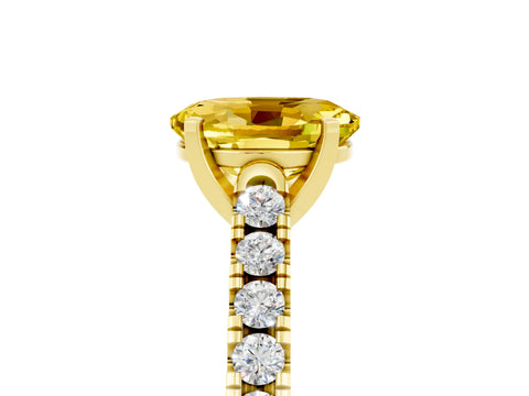 Yellow gold {shape_name} Yellow Sapphire Solitaire Ring with Pavé Band and Four-Prong Setting_5