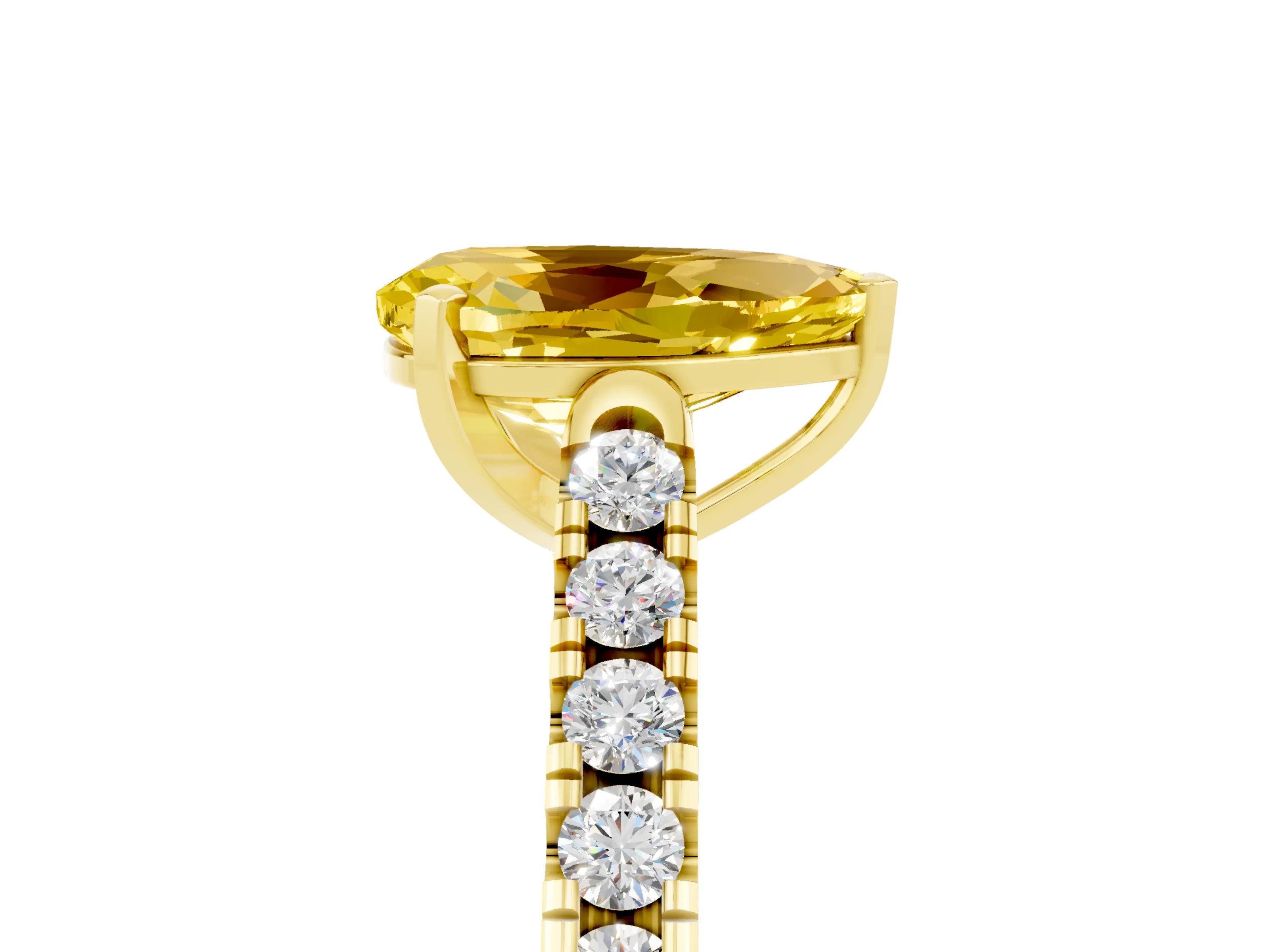 Yellow gold {shape_name} Yellow Sapphire Solitaire Ring with Pavé Band and Four-Prong Setting_5