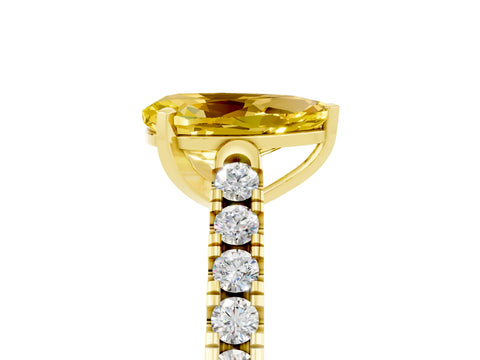 Yellow gold {shape_name} Yellow Sapphire Solitaire Ring with Pavé Band and Four-Prong Setting_5