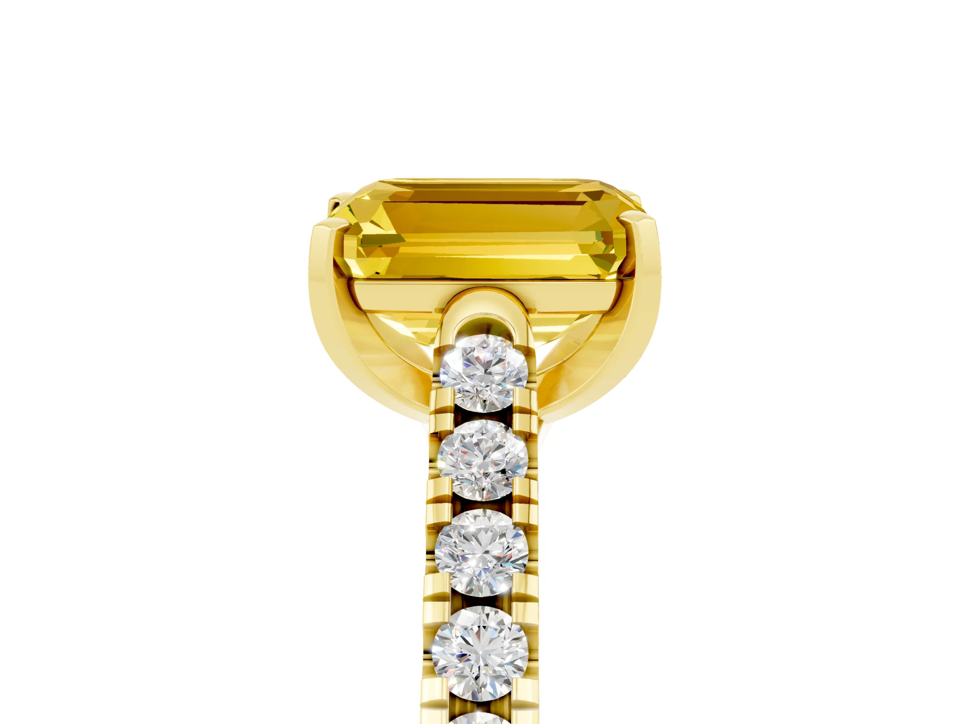 Yellow gold {shape_name} Yellow Sapphire Solitaire Ring with Pavé Band and Four-Prong Setting_5