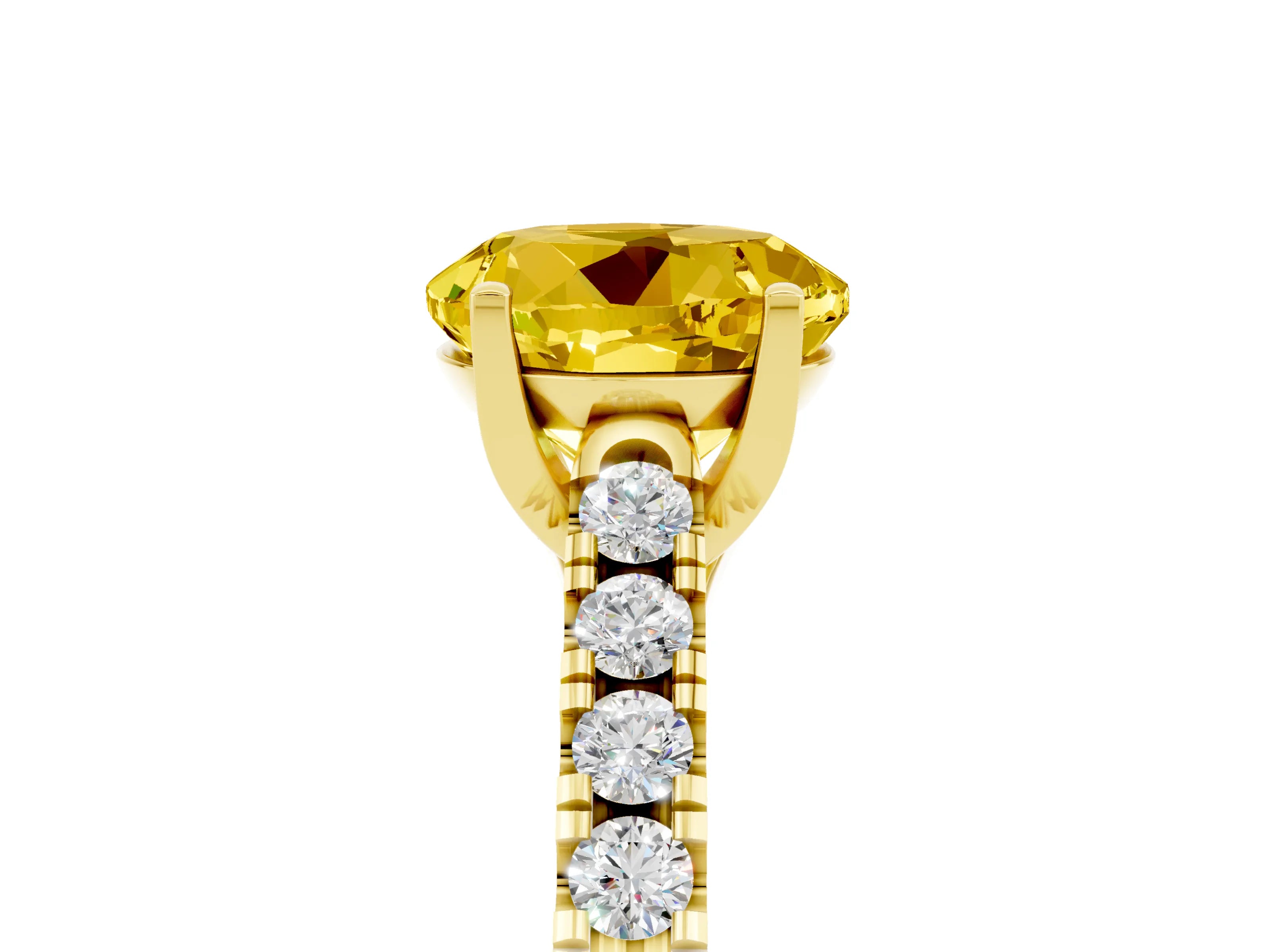 Yellow gold {shape_name} Yellow Sapphire Solitaire Ring with Pavé Band and Four-Prong Setting_5