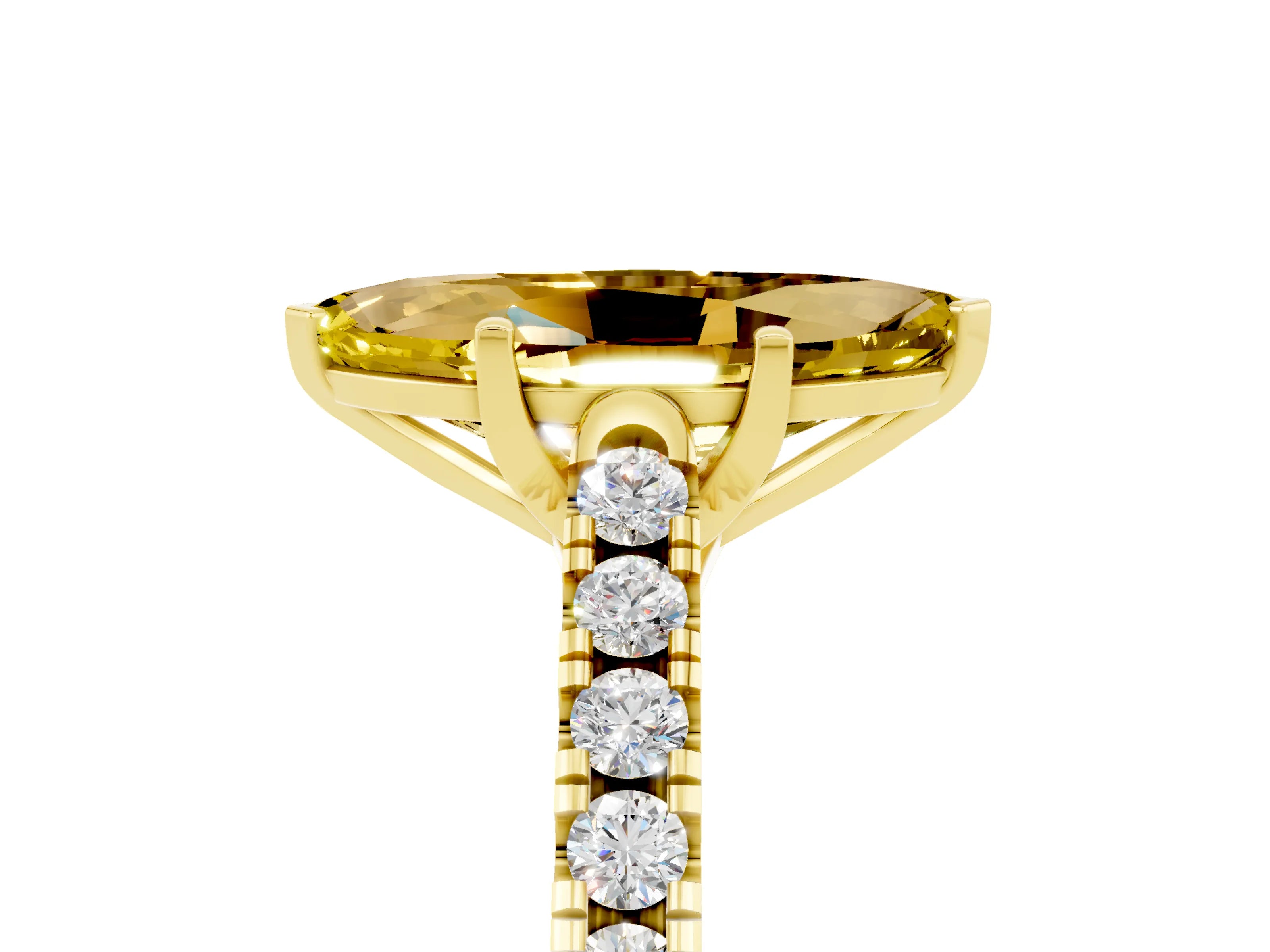 Yellow gold {shape_name} Yellow Sapphire Solitaire Ring with Pavé Band and Four-Prong Setting_5
