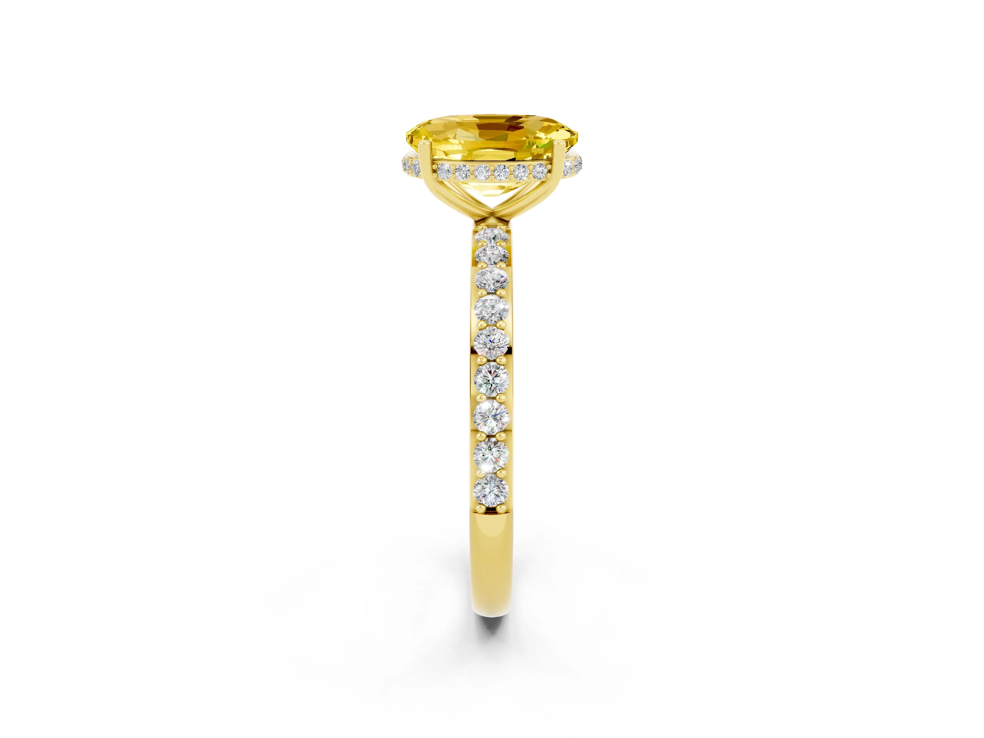 Yellow gold {shape_name} Yellow Sapphire Solitaire Ring with Pavé Band and Hidden Halo_2