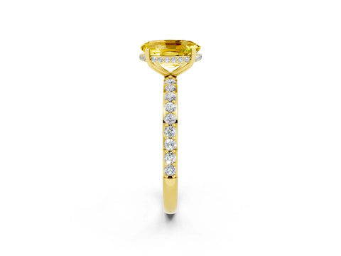 Yellow gold {shape_name} Yellow Sapphire Solitaire Ring with Pavé Band and Hidden Halo_2