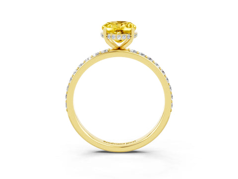 Yellow gold {shape_name} Yellow Sapphire Solitaire Ring with Pavé Band and Hidden Halo_3
