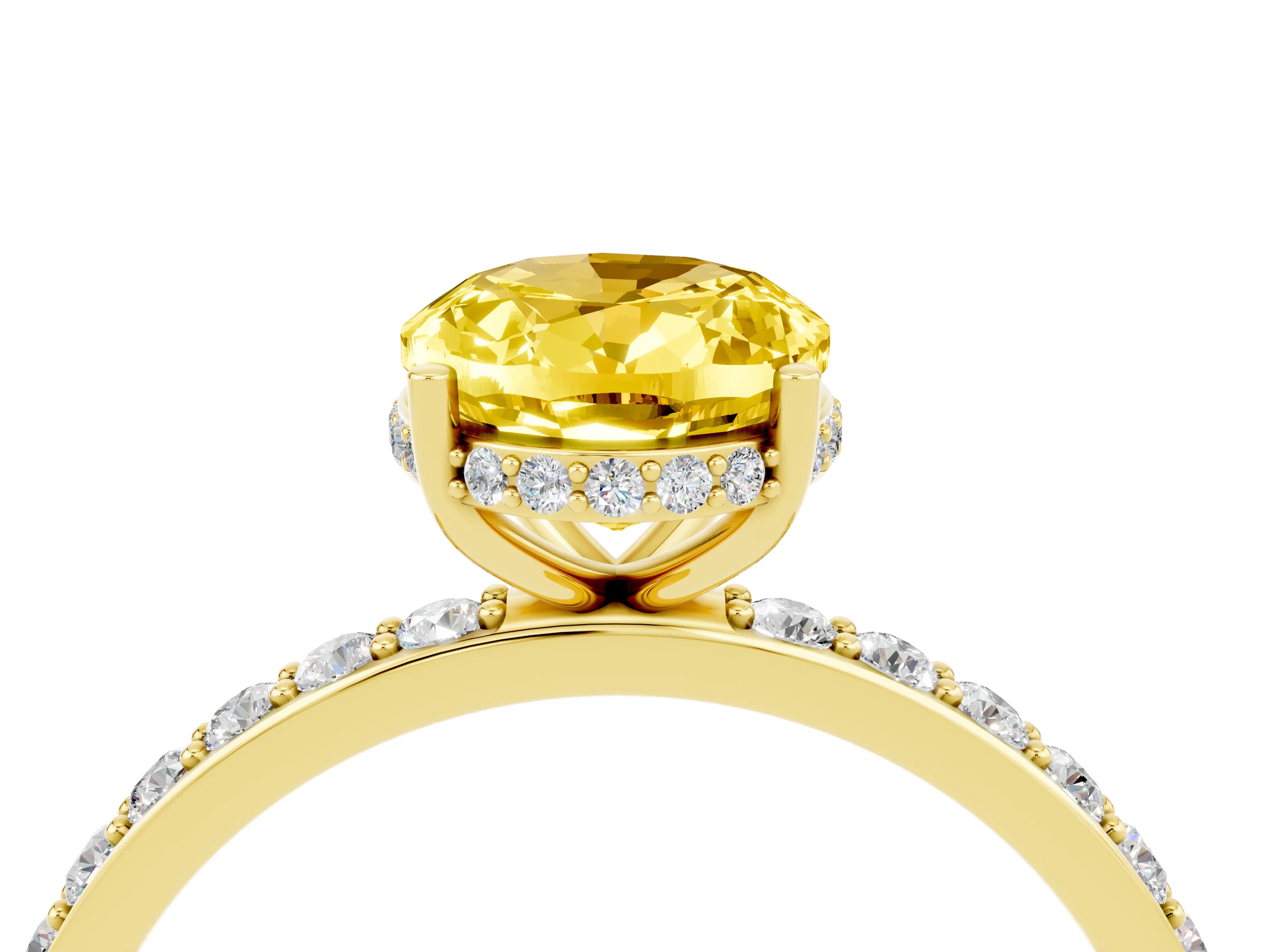 Yellow gold {shape_name} Yellow Sapphire Solitaire Ring with Pavé Band and Hidden Halo_4