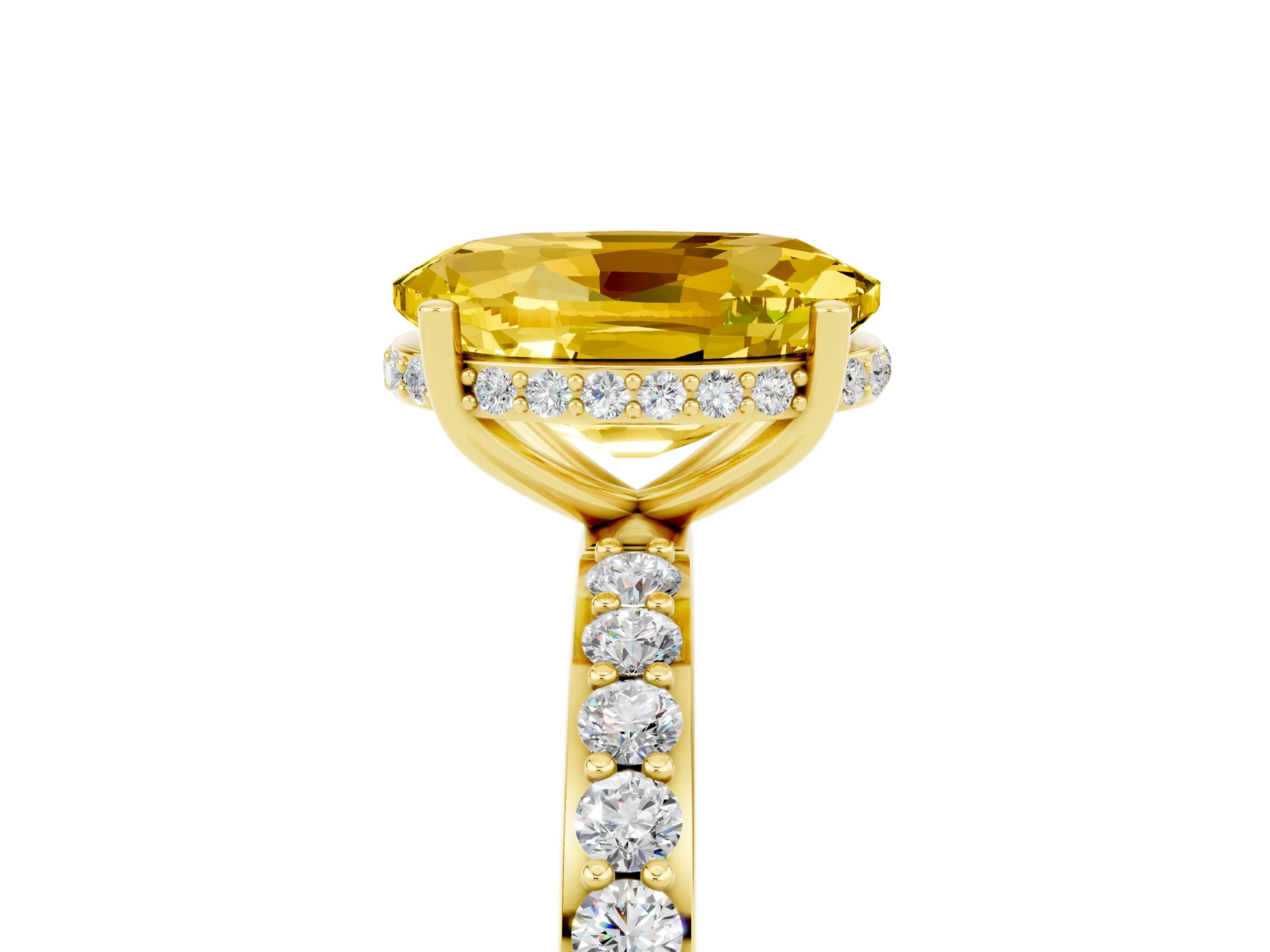Yellow gold {shape_name} Yellow Sapphire Solitaire Ring with Pavé Band and Hidden Halo_5