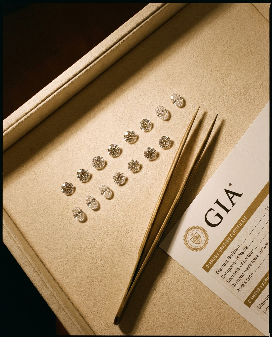 Tray of loose certified diamonds