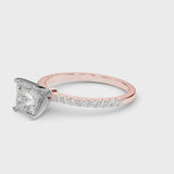 Rose gold Round Cut Diamond Solitaire Ring with Pavé Accents and Four-Prong Setting