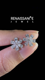 White gold Pear Cut Diamond Floral Cluster Stud Earrings