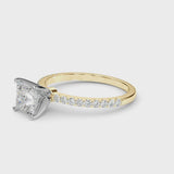 Yellow gold Round Cut Diamond Solitaire Ring with Pavé Accents and Four-Prong Setting