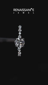 Platinum Round Cut Diamond Prong Set Engagement Ring with Pavé Band
