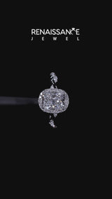 Platinum Cushion Halo Twist Band with Four-Prong Setting