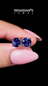 Platinum Round Cut Blue Sapphire Stud Earrings