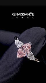 Platinum Three-Stone Fancy Pink Marquise Cut Brilliant Diamond Solitaire Ring with Tapered Band and Four-Prong Setting