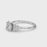White gold Cushion Diamond Floral Side Stone Solitaire with Marquise Accents and Four-Prong Setting