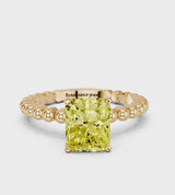 Yellow gold Fancy Yellow Radiant Cut Diamond Solitaire Ring with Beaded Band and Prong Setting