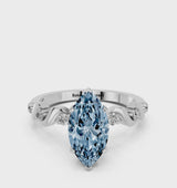 Platinum Fancy Blue Marquise  Solitaire Twisted Band with Prong Setting