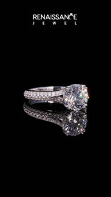 Platinum Emerald Cut Diamond Split Shank Engagement Ring with Pavé Band