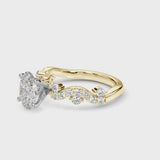 Yellow gold Oval Cut Solitaire Diamond Twisted Band with Pave Setting