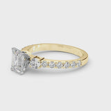 Yellow gold Emerald Cut Diamond Solitaire Ring with Four-Prong Setting and Twisted Pavé Band
