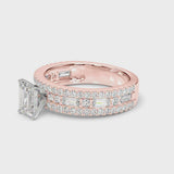 Rose gold Radiant Cut Diamond Solitaire Ring with Pavé and Channel Set Band