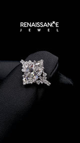 Silver Marquise Cut Diamond Ring with Side Stones and Four-Prong Setting