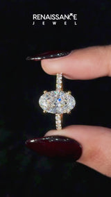 Yellow gold Round Cut Diamond Solitaire Ring with Pavé Band and Hidden Halo