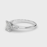 18K White Gold 3.04 Carat F VVS2 Radiant Solitaire with Tapered Baguette Side Stones on a Classic Band with Four-Prong Setting