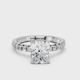 Platinum Radiant Solitaire Pave Diamond Engagement Ring with Four-Prong Setting
