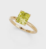 Yellow gold Fancy Yellow Radiant Cut Diamond Solitaire Ring with Six-Prong Setting and Classic Band