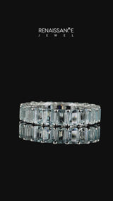 White gold Emerald Cut Aquamarine Eternity Band with Shared Prong Setting