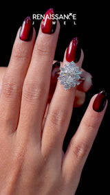 White gold Pear Cut Diamond Cluster Ring with Round and Baguette Stones, Split Shank Band, Prong Setting